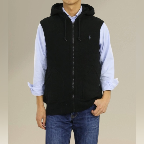 POLO RALPH LAUREN Men’s Hooded Hoodie Vest XL Black Full Zip Logo - Picture 2 of 9